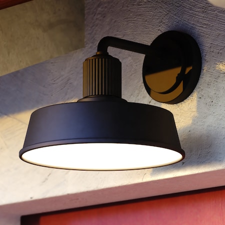 Vaxcel Hammond Steel 1 Light LED Dusk to Dawn Matte Black and White Industrial Outdoor Wall Lantern T0750